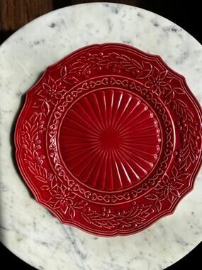 Bordallo Pinheiro Portugal Red Poinsettia Holly Charger Plate 12" ChristmasDecor